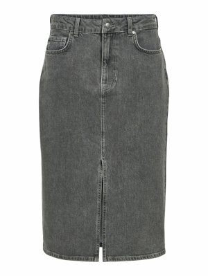 OBJELLEN MW MIDI DENIM SKIRT N Grey Denim/Col