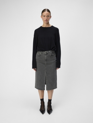 OBJELLEN MW MIDI DENIM SKIRT N Grey Denim/Col