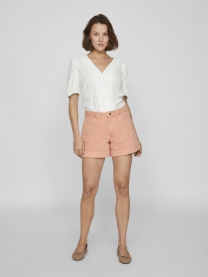 VISHELLY RW DENIM SHORTS Shell Coral