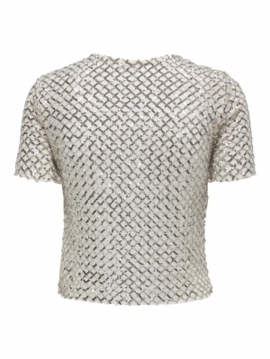 ONLCHLOE SS SEQUINS MESH TOP W Chateau Gray/SI