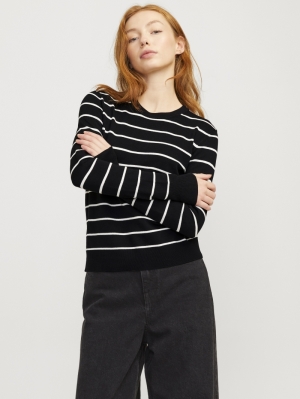 JXCARA COMFY STRIPE CREW NECK Black//Cloud Da