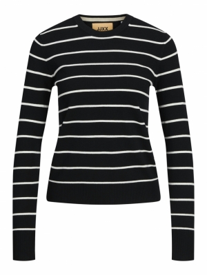 JXCARA COMFY STRIPE CREW NECK Black//Cloud Da