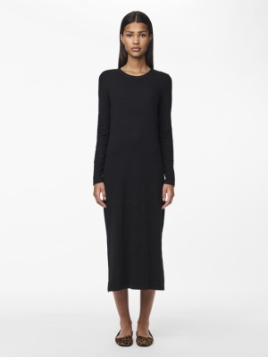 PCKYLIE LS O-NECK MIDI DRESS N Black