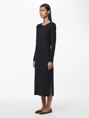 PCKYLIE LS O-NECK MIDI DRESS N Black