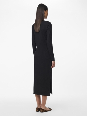 PCKYLIE LS O-NECK MIDI DRESS N Black