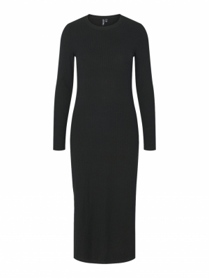 PCKYLIE LS O-NECK MIDI DRESS N Black