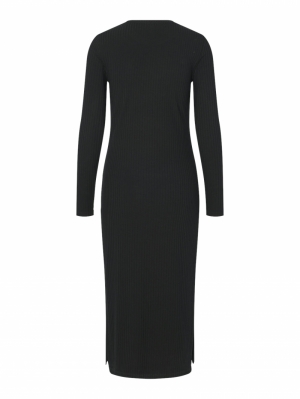 PCKYLIE LS O-NECK MIDI DRESS N Black