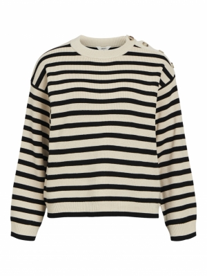 OBJELLY LO LS KNIT PULLOVER NO Sandshell/Black