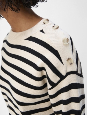 OBJELLY LO LS KNIT PULLOVER NO Sandshell/Black