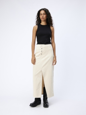 OBJLIVA HW LONG CORDUROY SKIRT Sandshell