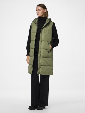 PCBEE NEW LONG PUFFER VEST NOO Deep Lichen Gre