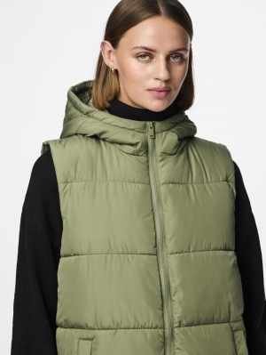 PCBEE NEW LONG PUFFER VEST NOO Deep Lichen Gre