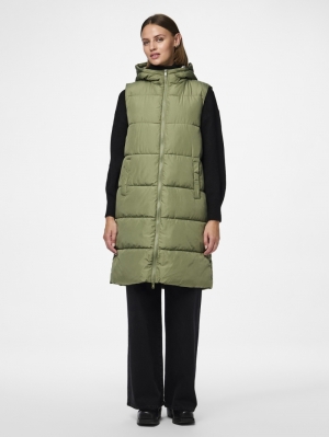 PCBEE NEW LONG PUFFER VEST NOO Deep Lichen Gre