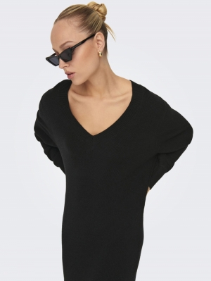 ONLKATIA LS V-NECK DRESS KNT N Black