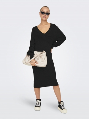 ONLKATIA LS V-NECK DRESS KNT N Black