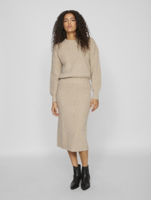 VIKACHEL KNIT PENCIL SKIRT Natural Melange