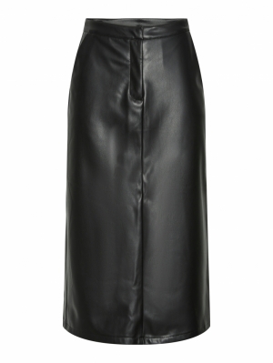 PCNEETH HW PU MIDI SKIRT Black