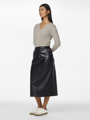 PCNEETH HW PU MIDI SKIRT Black