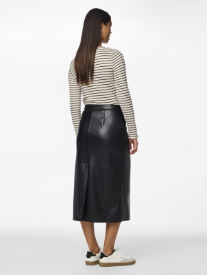 PCNEETH HW PU MIDI SKIRT Black