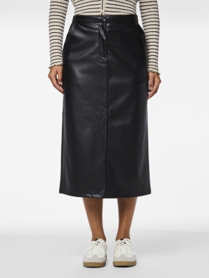 PCNEETH HW PU MIDI SKIRT Black