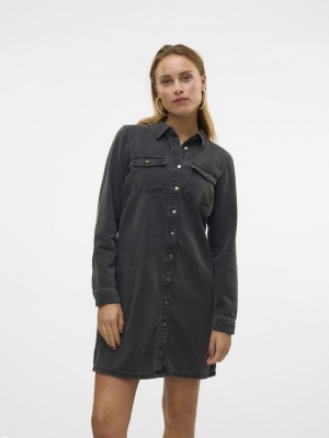 VMJENNIE LS SHORT DENIM DRESS Black Denim