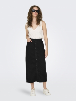 JDYLONDON HW LONG BUTTON SKIRT Black Denim