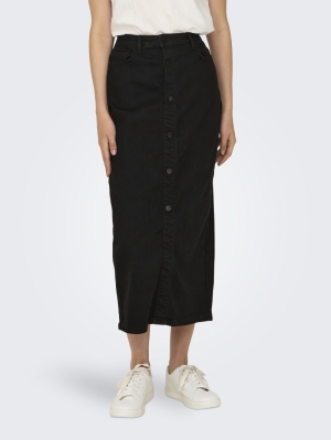 JDYLONDON HW LONG BUTTON SKIRT Black Denim