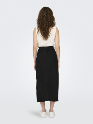 JDYLONDON HW LONG BUTTON SKIRT Black Denim