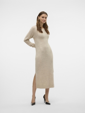 VMLEFILE LS BOATNECK CALF DRES Birch/W. MELANG