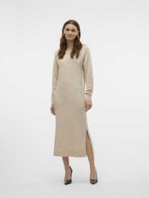 VMLEFILE LS BOATNECK CALF DRES Birch/W. MELANG