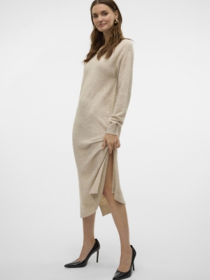 VMLEFILE LS BOATNECK CALF DRES Birch/W. MELANG