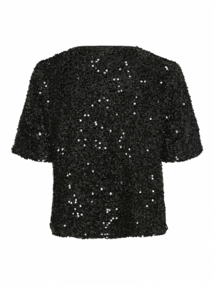 PCSERENA SEQUIN SS O-NECK TOP Black/Black seq