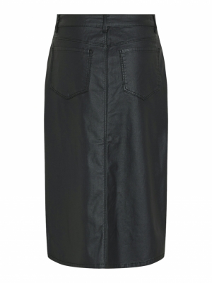 VIMIL RW MIDI COATED SKIRT BLK Black Denim