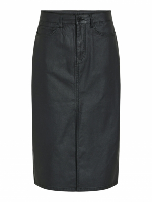 VIMIL RW MIDI COATED SKIRT BLK Black Denim