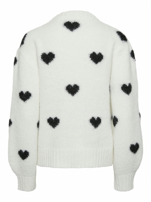 PCRINA LS O-NECK HEART KNIT BC Cloud Dancer/Bl