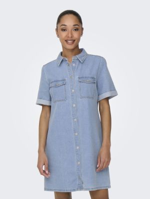 JDYESMEE SS BUTTON DRESS DNM Light Blue Deni