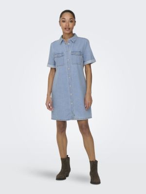JDYESMEE SS BUTTON DRESS DNM Light Blue Deni