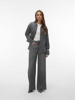 AWELINA HR WIDE JEANS MIX Medium Grey Den