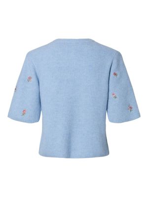 PCSILLY SS O-NECK EMB KNIT CAR Cashmere Blue/W