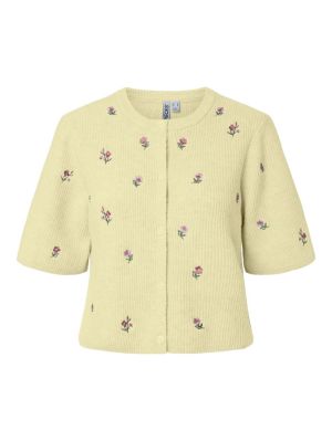 PCSILLY SS O-NECK EMB KNIT CAR Pale Banana/Whi