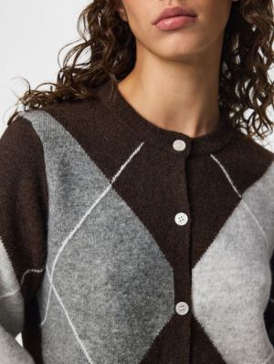 PCSALLY LS KNIT CHECK CARDIGAN Hot Fudge/GREY/