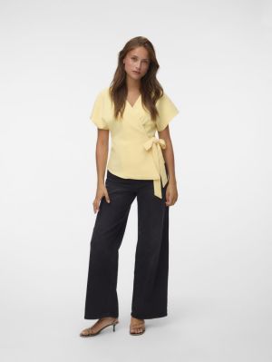 VMSONJA SS V-NECK BOW TIE TOP Pale Banana