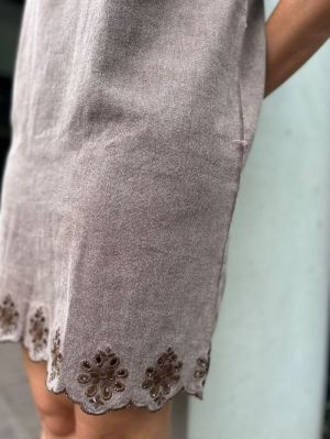 coloured denim dress embrodery chocolate