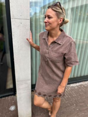 coloured denim dress embrodery chocolate