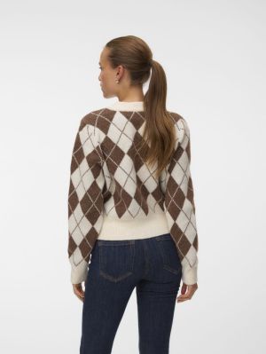VMHALO LS O-NECK ARGYLE CARDIG Birch/COCOA BRO
