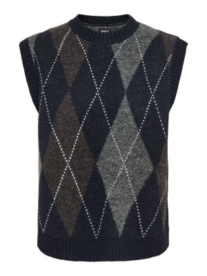 ONLRHOMBUS ARGYLE VEST KNT NOO Night Sky/HARLE