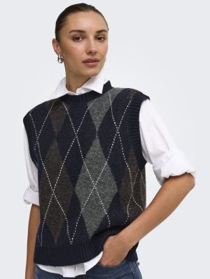 ONLRHOMBUS ARGYLE VEST KNT NOO Night Sky/HARLE