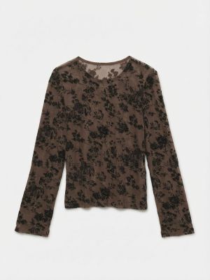 VMFLORA LS O-NECK TOP JRS Cocoa Brown/W B