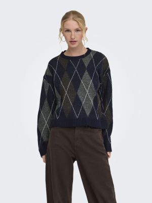 ONLRHOMBUS ARGYLE PULLOVER KNT Night Sky/HARLE
