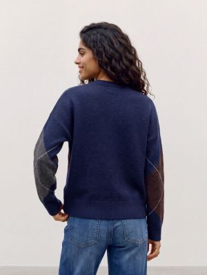 VMBOOM ARGYLE LS O-NECK PULLOV Navy Blazer/W.